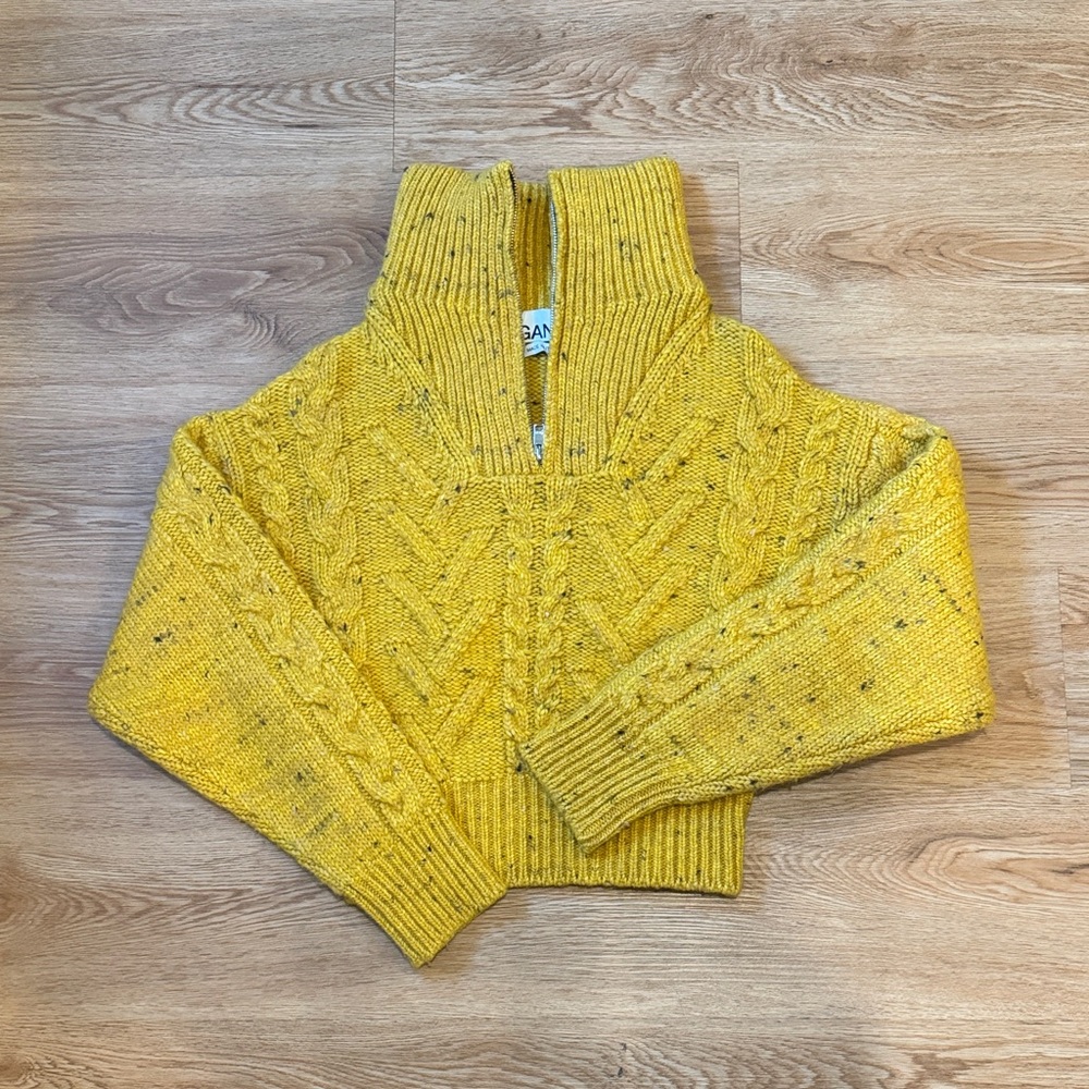 Ganni Yellow Cable Knit Women's Sweater